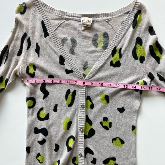 Mudd Grey and Lime Green Leopard Print Button Up Cardigan, Small - Picture 2 of 9